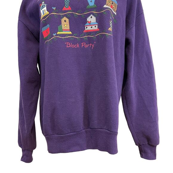 Vtg Gopher Sport Womens Mock Neck Sweatshirt Bird Houses Gardening Block Party L - Picture 3 of 8